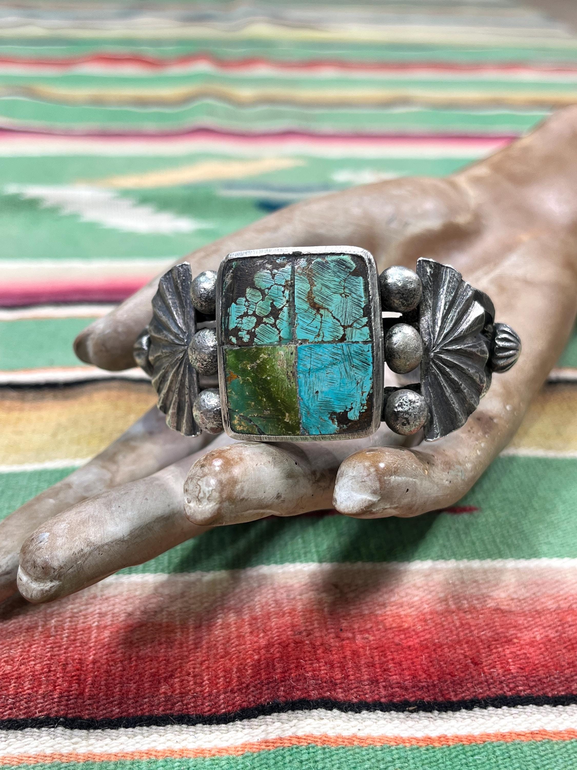 アクセサリー Jock Favor Drilled Turquoise Bracelet Jock Favour CUFF Bracelet TURQUOISE STONE Inlay Coin Silver