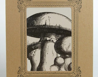 MUSHROOM Letterpress PRINT in an 8x10 inch Kraft Letterpress VIGNETTE