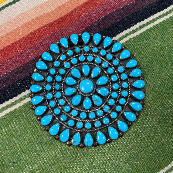 Large TURQUOISE CLUSTER Pin, vintage Native Ameri… - image 1