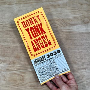 HONKY TONK Angel Mini 2026 CALENDAR Choose White or Orange Paper Hand Printed Letterpress country music star Loretta Lynn Dolly Parton Orange