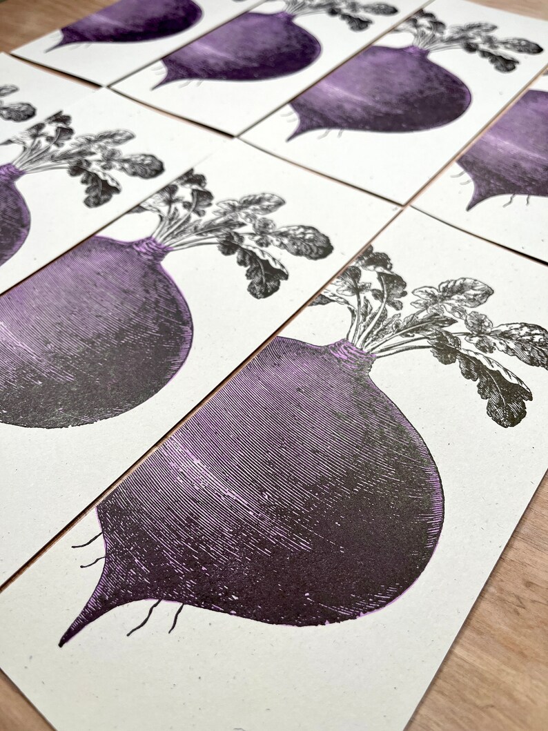 8 BEET GREETING CARDS Farmers Market hand printed Letterpress Card 10 size farmer's gift, garden, organic, root vegetables, food chef gifts image 4