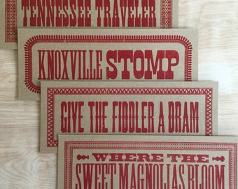 TENNESSEE SOUVENIR SIGNS Music lovers gift Magnolia print Vintage music 78 Record collectors prints Bear Family Records Hand printed poster