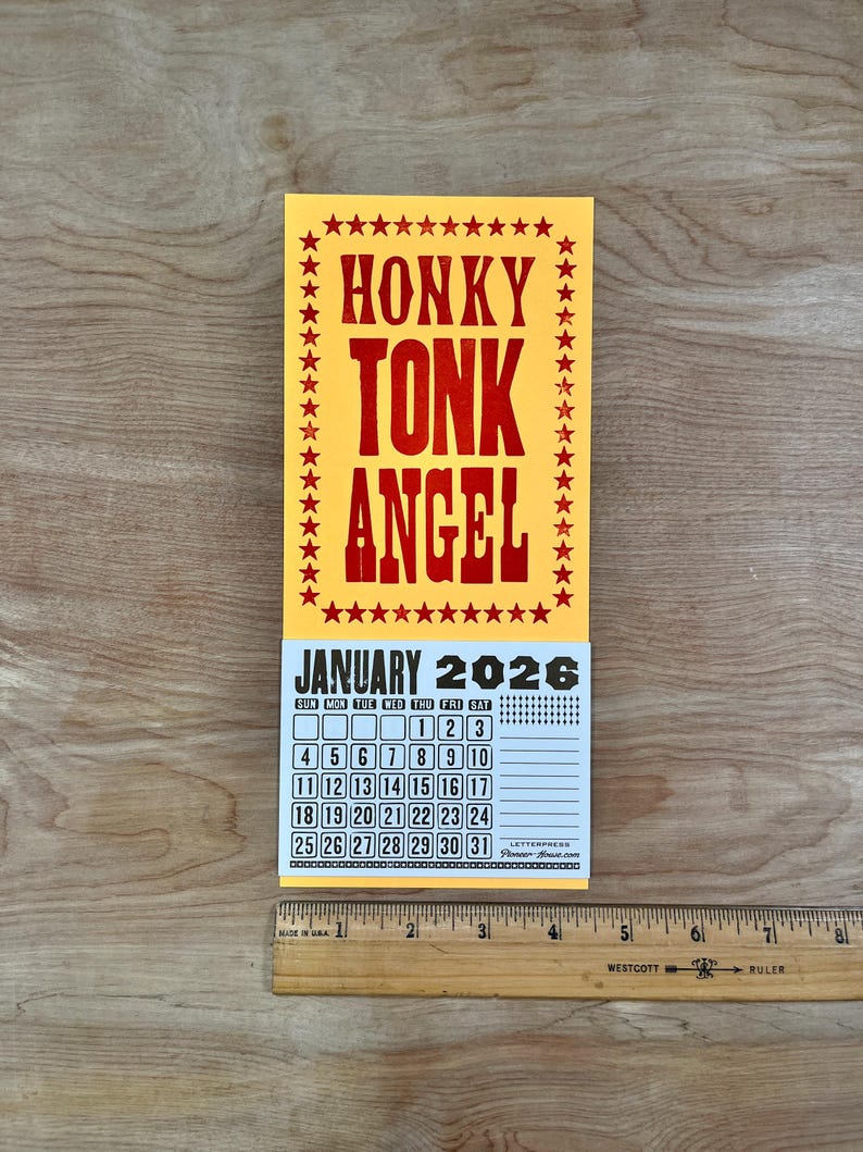 HONKY TONK Angel Mini 2026 CALENDAR Choose White or Orange Paper Hand Printed Letterpress country music star Loretta Lynn Dolly Parton Bild 9