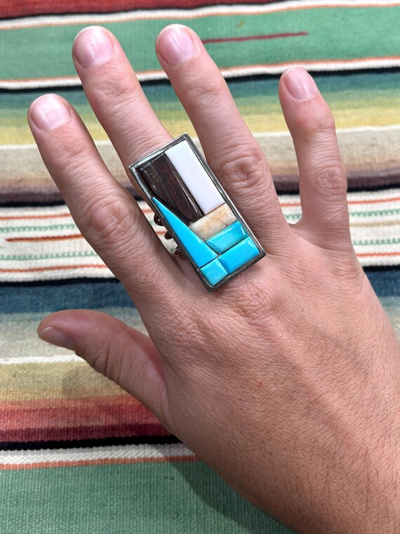 W. Begay RING, MULTI-STONE long rectangular desig… - image 3