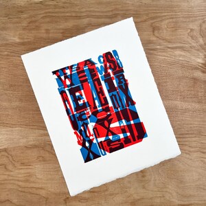 No. 1 TYPOGRAPHY Art PRINT 8x10, Hand Printed Letterpress, graphic design gifts, fonts and letters, serif sans serif type, red blue fine art