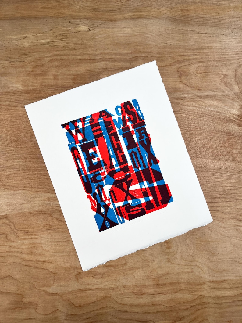 No. 1 TYPOGRAPHY Art PRINT 8x10, Hand Printed Letterpress, graphic design gifts, fonts and letters, serif sans serif type, red blue fine art image 1