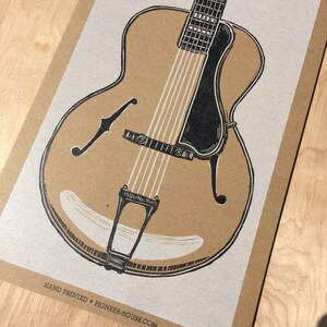 ARCHTOP GUITAR PRINT Hand Printed Letterpress Instrument Linocut Relief Bluegrass Old Time Music Musician Gift Wall Decor Studio Art Blues image 5