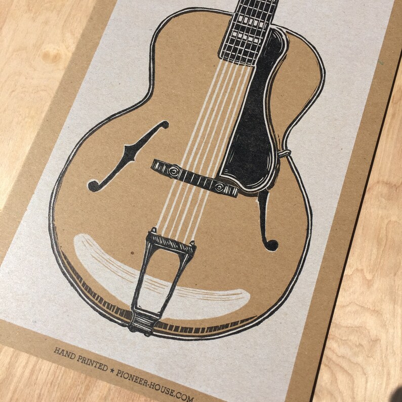 ARCHTOP GUITAR PRINT Hand Printed Letterpress Instrument Linocut Relief Bluegrass Old Time Music Musician Gift Wall Decor Studio Art Blues image 5