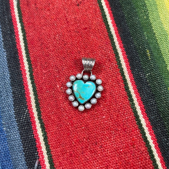 Small HEART TURQUOISE and PEARL Pendant for a nec… - image 2