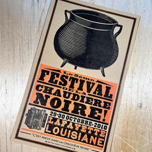 BLACK POT FESTIVAL 2010 Poster, Hand Printed Letterpress Print, Cajun art, Lafayette Louisiana, kitchen gift, zydeco music, cooking fest