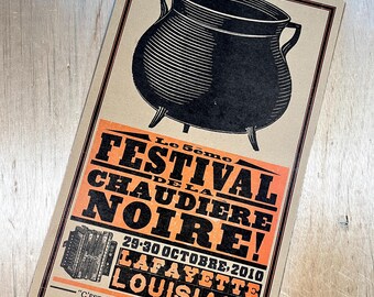 BLACK POT FESTIVAL 2010 Poster, Hand Printed Letterpress Print, Cajun art, Lafayette Louisiana, kitchen gift, zydeco music, cooking fest