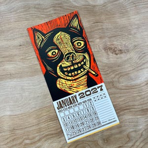 SMOKING DOG CALENDAR 2027 Hand Printed Letterpress, small woodcut, canine lovers gift, pet people, funny dogs, secret santa stocking stuffer bild 6