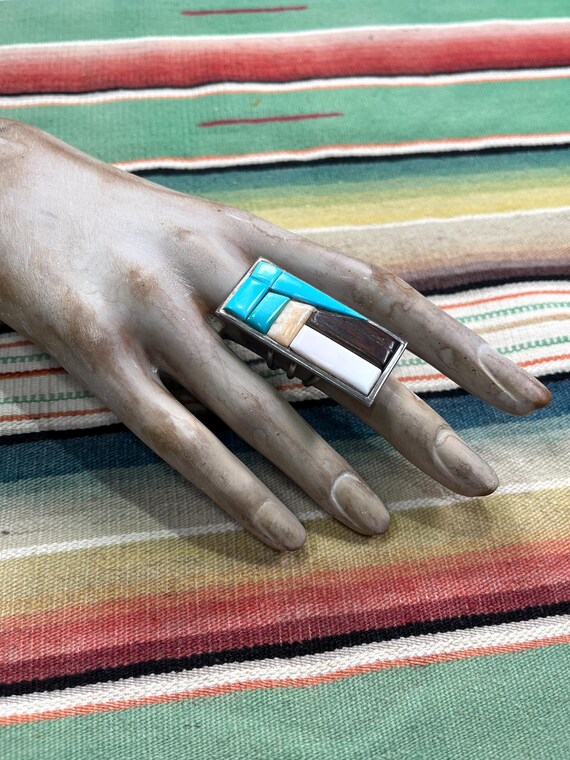 W. Begay RING, MULTI-STONE long rectangular desig… - image 7