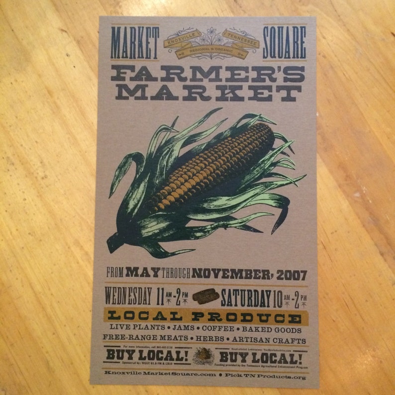 FARMERS MARKET Corn Poster, hand printed letterpress print, Farming art, Kitchen art, Gift for farmers, Vegetable, Food Art, farm to table image 1