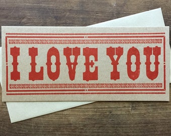 I LOVE YOU cards 8 pack red ink hand printed letterpress #10 valentines day gift love note handmade anniversary card holiday