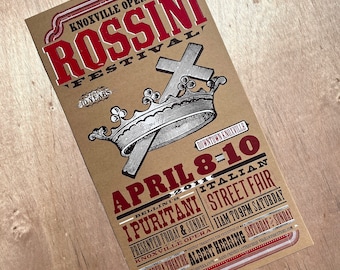 ROSSINI OPERA FESTIVAL 2011 Knoxville Italian Street Fair Hand Printed Letterpress Poster Bellini Knoxville Opera Albert Herring 10 years