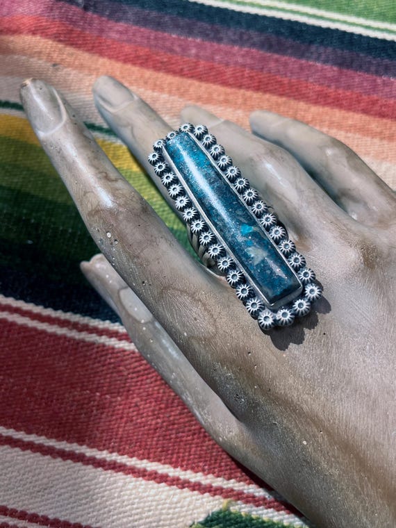 Rectangle STONE Shades of Blue RING Sterling Silv… - image 4