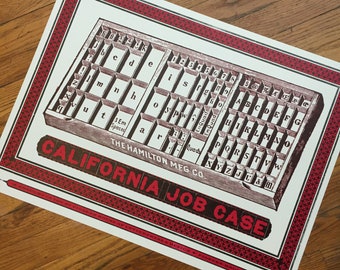 CALIFORNIA JOB CASE Poster Hand Printed Letterpress, Type case, Hamilton, Printmakers gift, Studio decor, Graphic designer, old type design