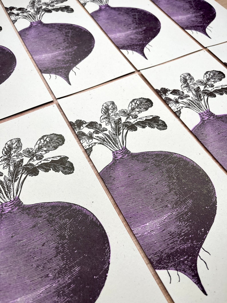 8 BEET GREETING CARDS Farmers Market hand printed Letterpress Card 10 size farmer's gift, garden, organic, root vegetables, food chef gifts image 5