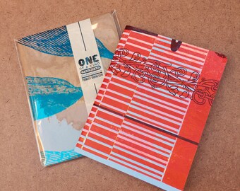 TWO SMALL JOURNALS One of a Kind Letterpress cover, blank page notebooks, handmade monoprint outside and white pages inside, sketchbook book