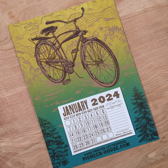 BICYCLE MINI CALENDAR 2024 Hand Printed Letterpress, Retro, Vintage, Blend  Roll, Ride Bikes, Cycling, Pedal, Outdoors, Gift, Cyclist, Art - Etsy