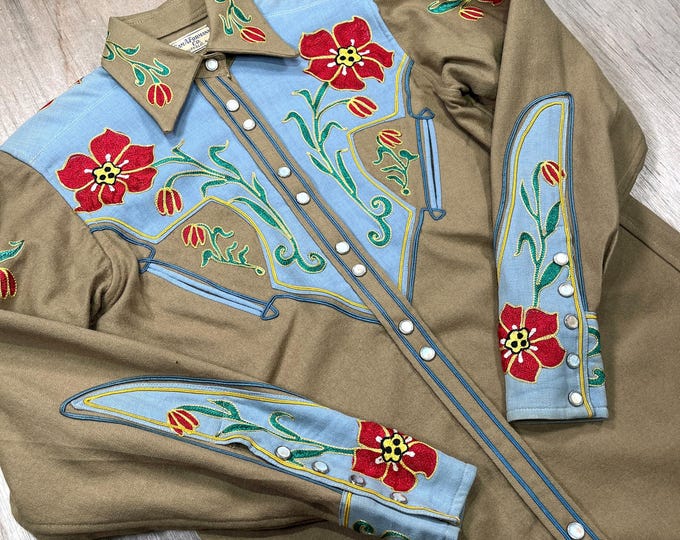 1940s SAM A. FORMANN Women's Western Shirt Vintage Floral Red Flowers ...