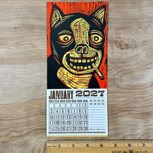 SMOKING DOG CALENDAR 2027 Hand Printed Letterpress, small woodcut, canine lovers gift, pet people, funny dogs, secret santa stocking stuffer bild 8