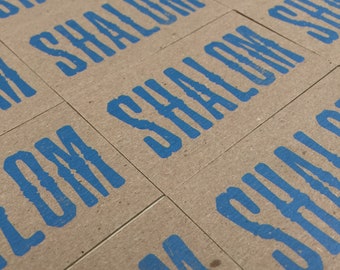 Blue SHALOM Mini Hand Printed Letterpress Cards - 20 pack PEACE, petite set of cards, gift tag, jewish greeting, holiday gift tags, pack