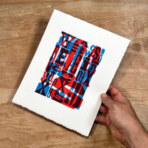 No. 1 TYPOGRAPHY Art PRINT 8x10, Hand Printed Letterpress, graphic design gifts, fonts and letters, serif sans serif type, red blue fine art image 4