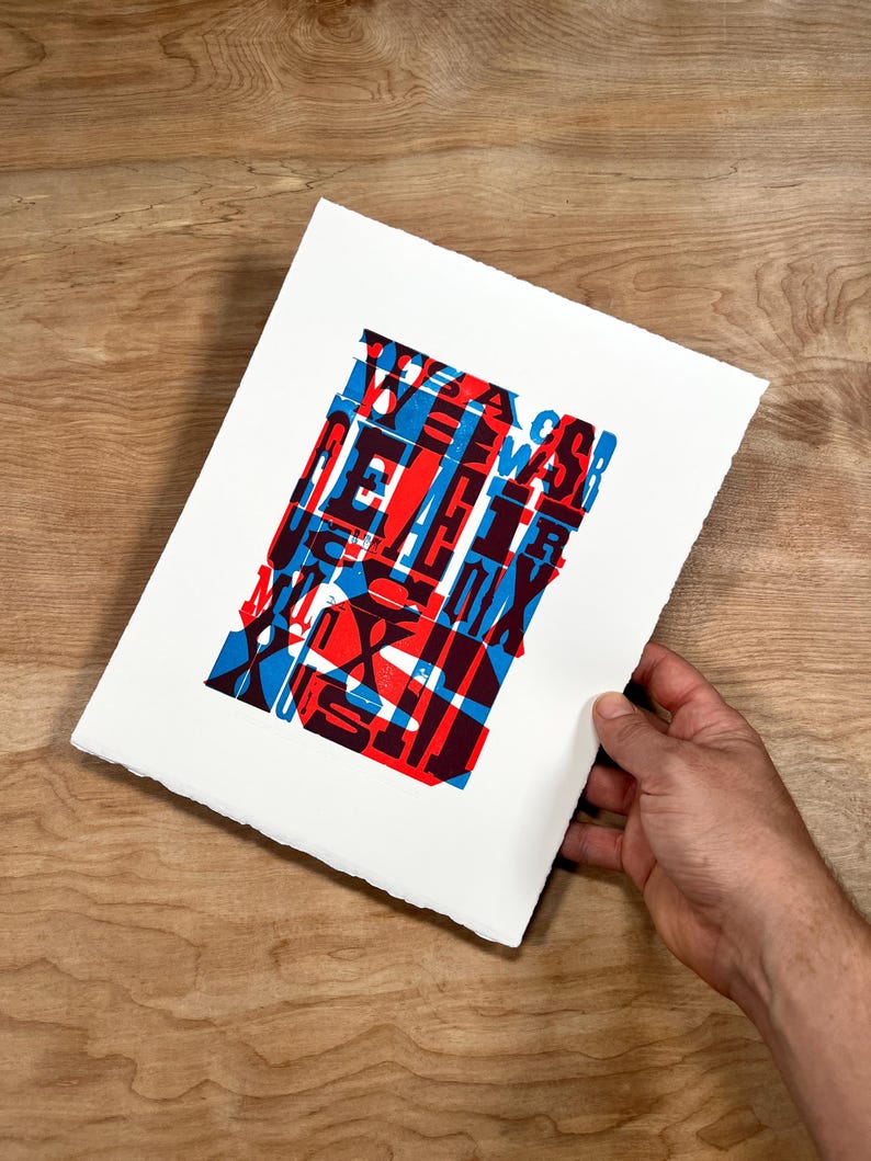 No. 1 TYPOGRAPHY Art PRINT 8x10, Hand Printed Letterpress, graphic design gifts, fonts and letters, serif sans serif type, red blue fine art image 4