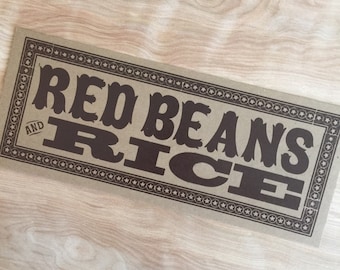 Letterpress sign RED BEANS and RICE poster in brown ink, Louisiana kitchen decor, gifts for chefs, breakfast art, restaurant/diner print