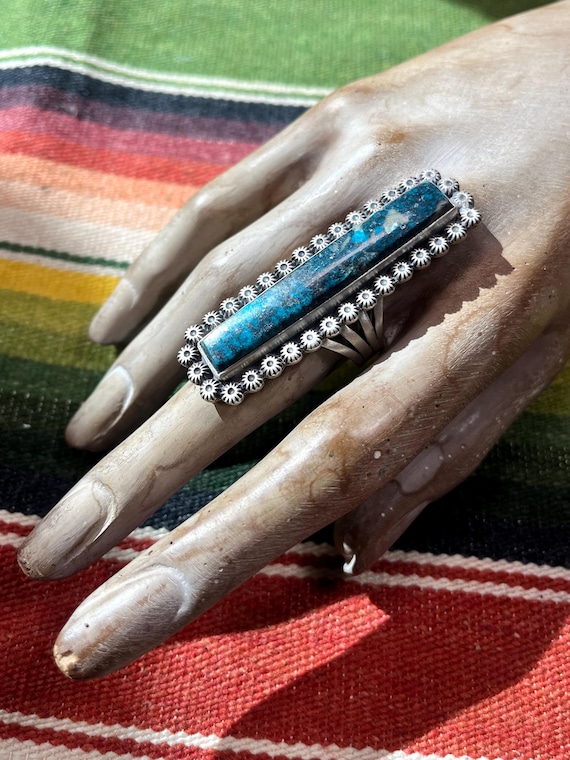 Rectangle STONE Shades of Blue RING Sterling Silv… - image 1