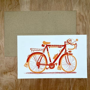 1 ROAD BICYCLE vintage style 10-speed hand printed letterpress illustration, bike lovers art, drop handlebars, mudflaps, yee haw, racer bike image 5