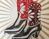 Vintage COWBOY BOOTS Poster LOW Letterpress poster PeeWees Cowgirl boots gift Western wear Acme Rustic western wall decor art