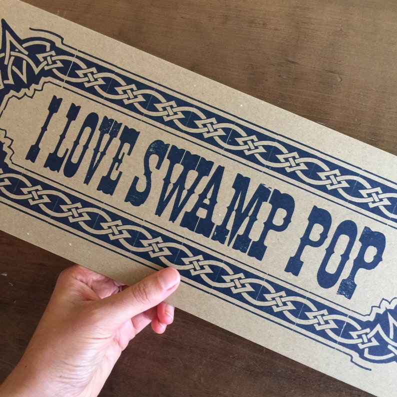 I LOVE SWAMP POP poster letterpress sign blue music instrument New Orleans Louisiana French Cajun kitchen decor gifts diner art print image 6