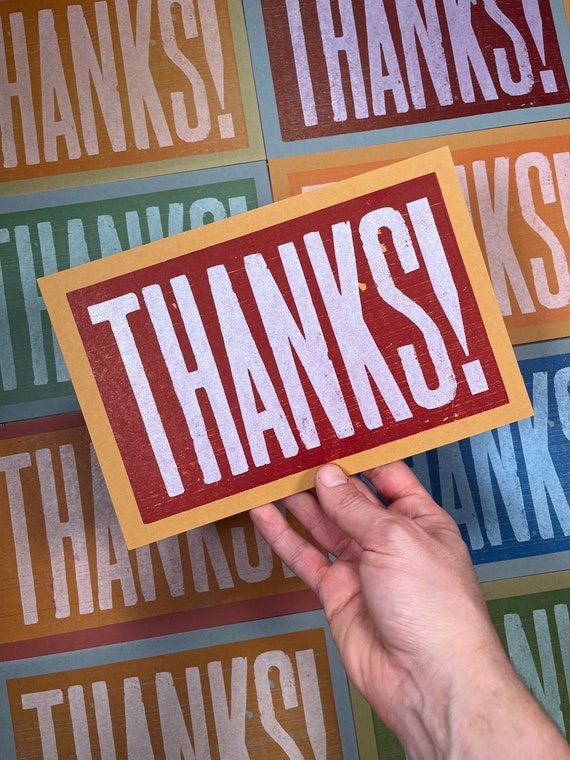 4 Thank You Notes THANKS Cards, Letterpress Type, Wedding Thank You card, Thanks signage, vintage letterpress, Thanks sign, flat note cards