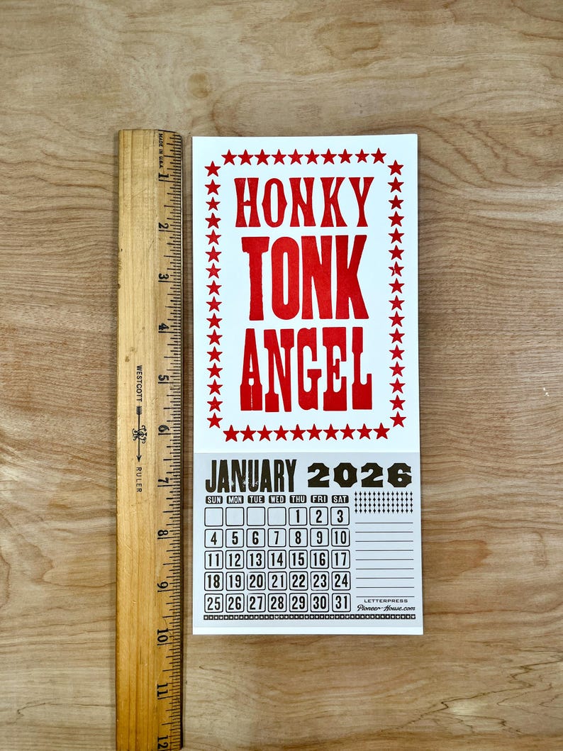 HONKY TONK Angel Mini 2026 CALENDAR Choose White or Orange Paper Hand Printed Letterpress country music star Loretta Lynn Dolly Parton Bild 8