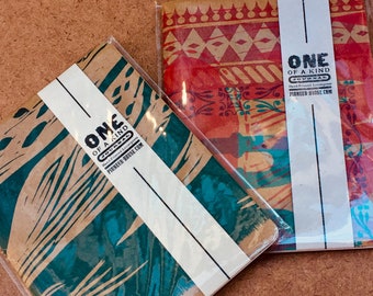 PAIR of Pocket Sized JOURNALS One of a Kind Letterpress covers, blank paged notebooks, instrument case notes, handmade monoprint cover gift