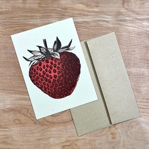 LOW STRAWBERRY 8 Folded Greeting Cards, Hand Printed Letterpress Card, fruit art, farm to table, organic, farmers market art, spring fruit