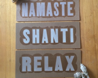 NAMASTE SHANTI and RELAX Yoga Art, peace and relax signs, yoga studio decor, relaxation kit yoga gift, respectful greeting, respect, yogi