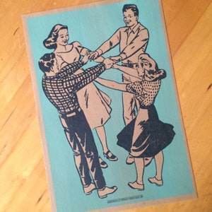 2 SQUARE DANCE POSTERS hand printed letterpress, turquoise art, vintage dance print, square dance art, couples dancing, southern social image 2