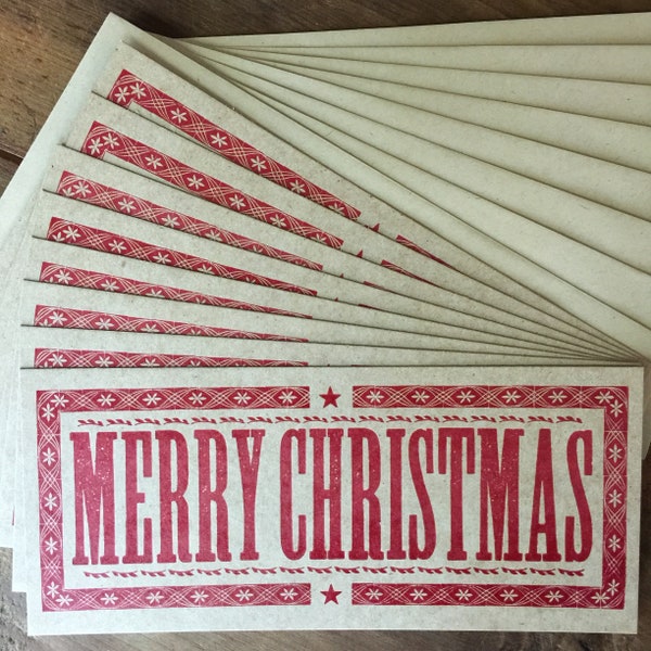 8 MERRY CHRISTMAS cards hand printed letterpress greetings, antique wood type with envelopes, holiday cards, home decor, handmade in TN