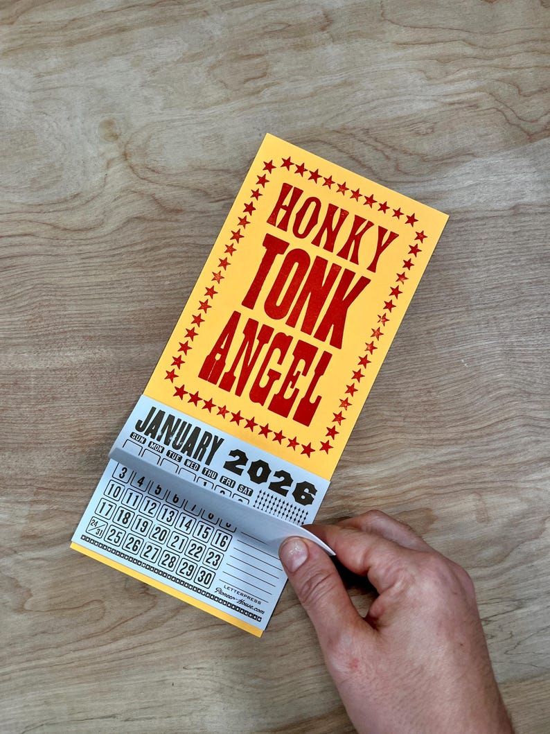 HONKY TONK Angel Mini 2026 CALENDAR Choose White or Orange Paper Hand Printed Letterpress country music star Loretta Lynn Dolly Parton Bild 7