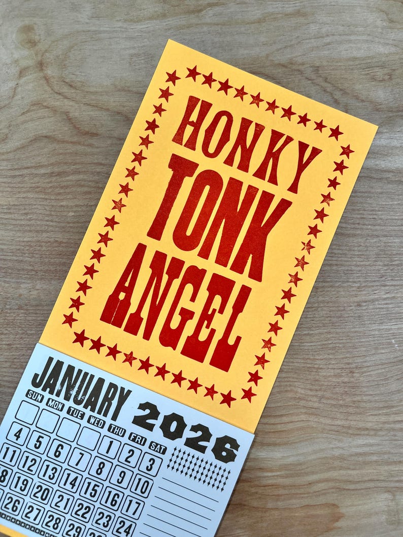 HONKY TONK Angel Mini 2026 CALENDAR Choose White or Orange Paper Hand Printed Letterpress country music star Loretta Lynn Dolly Parton Bild 5