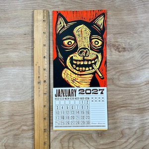 SMOKING DOG CALENDAR 2027 Hand Printed Letterpress, small woodcut, canine lovers gift, pet people, funny dogs, secret santa stocking stuffer bild 7