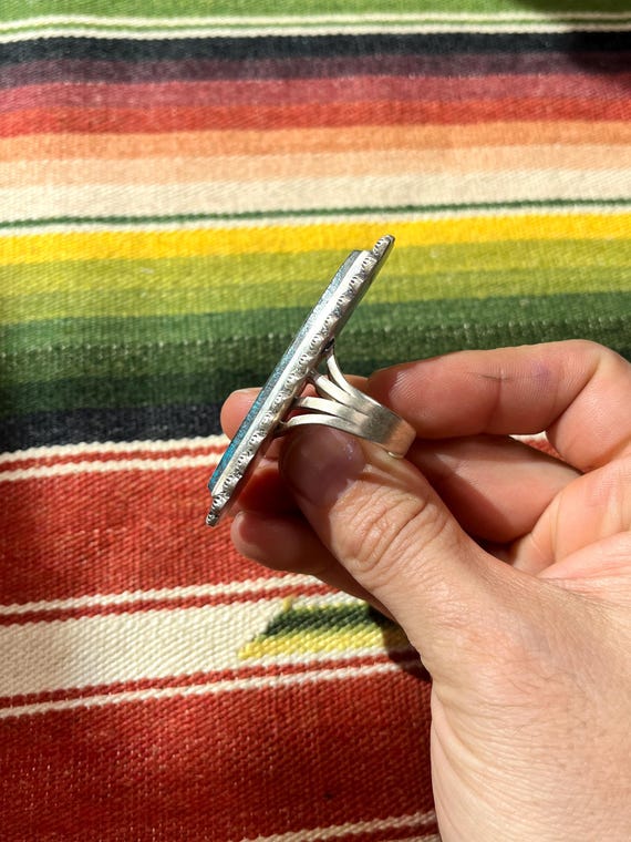 Rectangle STONE Shades of Blue RING Sterling Silv… - image 8