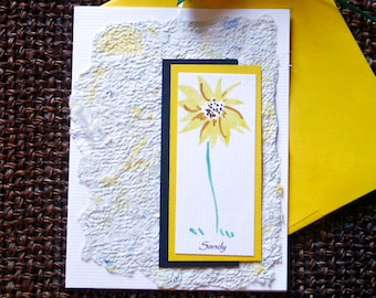 Personalized Note Cards with with Handpainted Kansas Sunflower and Recycled Handmade Paper Mothers Day Graduation Birthday