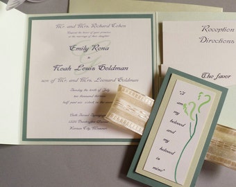 Handmade  Pocket Wedding Invitation with Judaic Quote