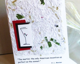 Handmade Greeting Card with Martini  Quote by H.L. Mencken