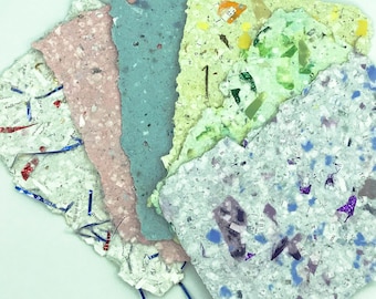 Handmade Paper for Scrap booking, Altered Art, Stationary DYI greeting cards made from recycled paper and scraps  6 assorted colors